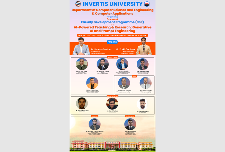 One-Week Faculty Development Programme on “AI-Powered Teaching & Research: Generative AI and Prompt Engineering” to be Organised at Invertis University